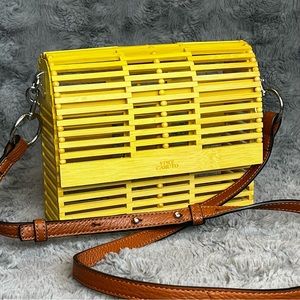 Vince Camuto Joss Crossbody Bamboo Wood Neon Yellow NWOT